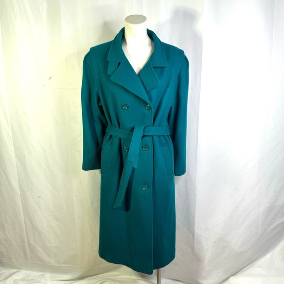 NICCOLINI GREEN WOOL TRENCH COAT VINTAGE EMERALD WINTER COAT 70s WOMAN SIZE 14 - Picture 4 of 17